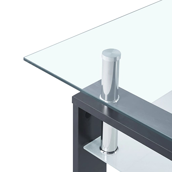 Aleron Clear Glass Coffee Table With Grey Wooden Legs
