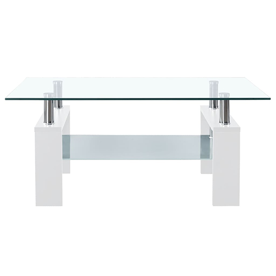 Aleron Clear Glass Coffee Table With White Wooden Legs Furniture in