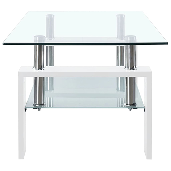 Aleron Clear Glass Coffee Table With White Wooden Legs