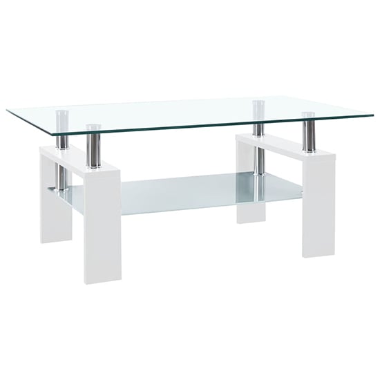 Read more about Aleron clear glass coffee table with white wooden legs