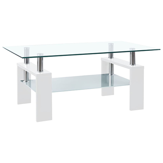 Product photograph of Aleron Clear Glass Coffee Table With White Wooden Legs from Furniture in Fashion