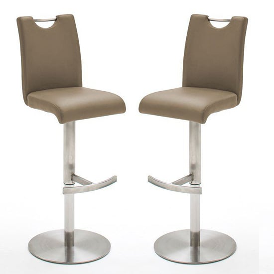 Alesi Cappuccino Gas Lift Bar Stool With Steel Base In Pair