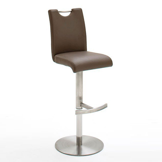 Alesi Gas Lift Bar Stool In Brown With Stainless Steel Base