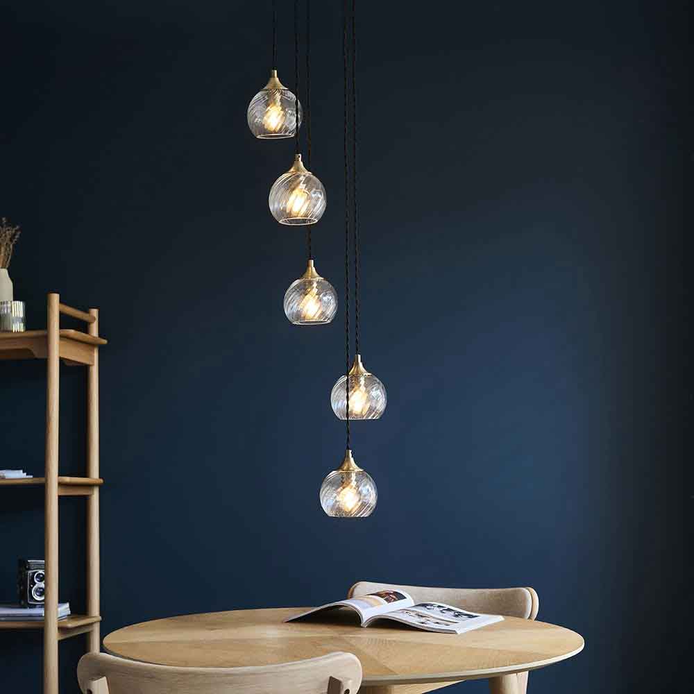 Alessa Metal 5 Ceiling Cascade Pendant Light in Antique Brass