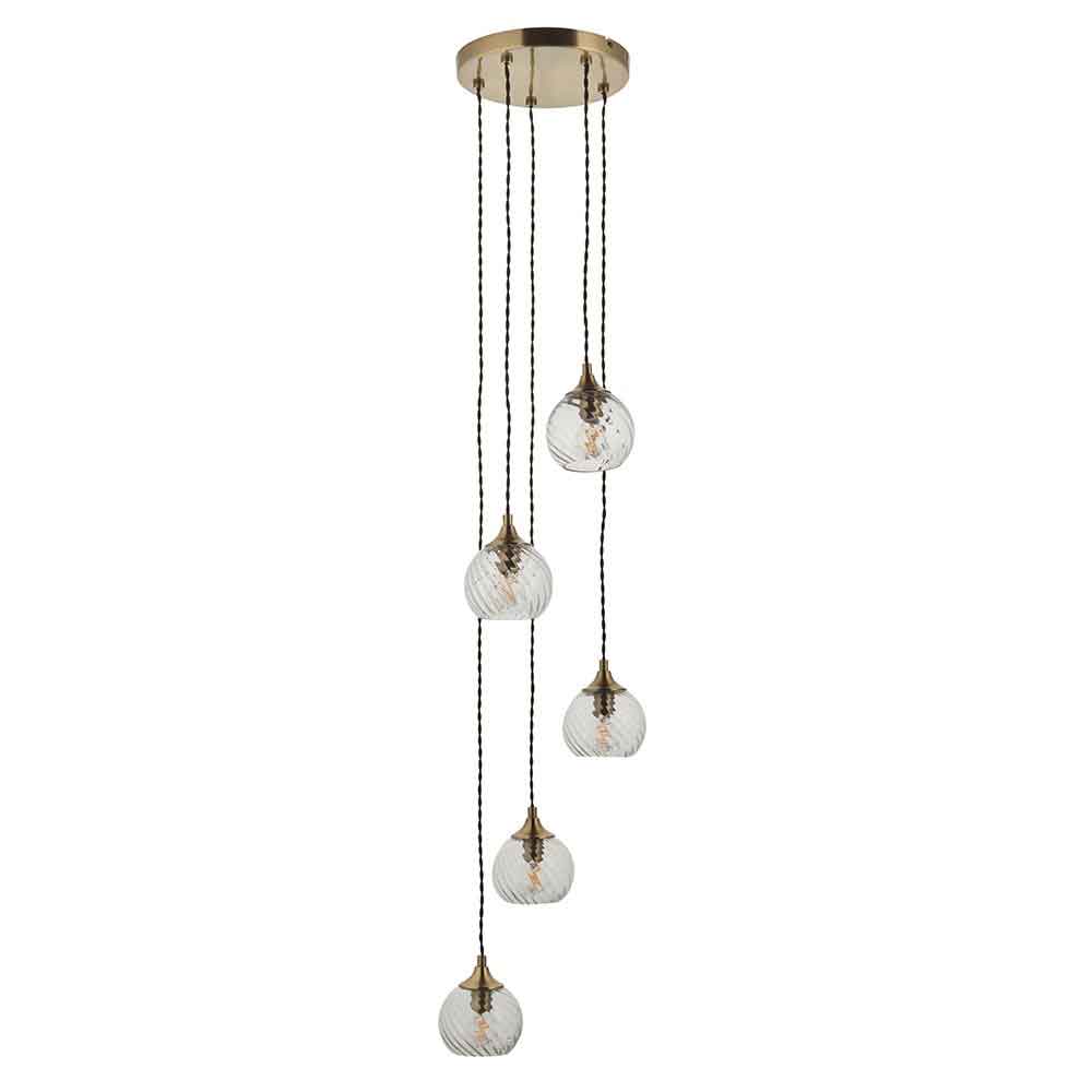 Alessa Metal 5 Ceiling Cascade Pendant Light in Antique Brass