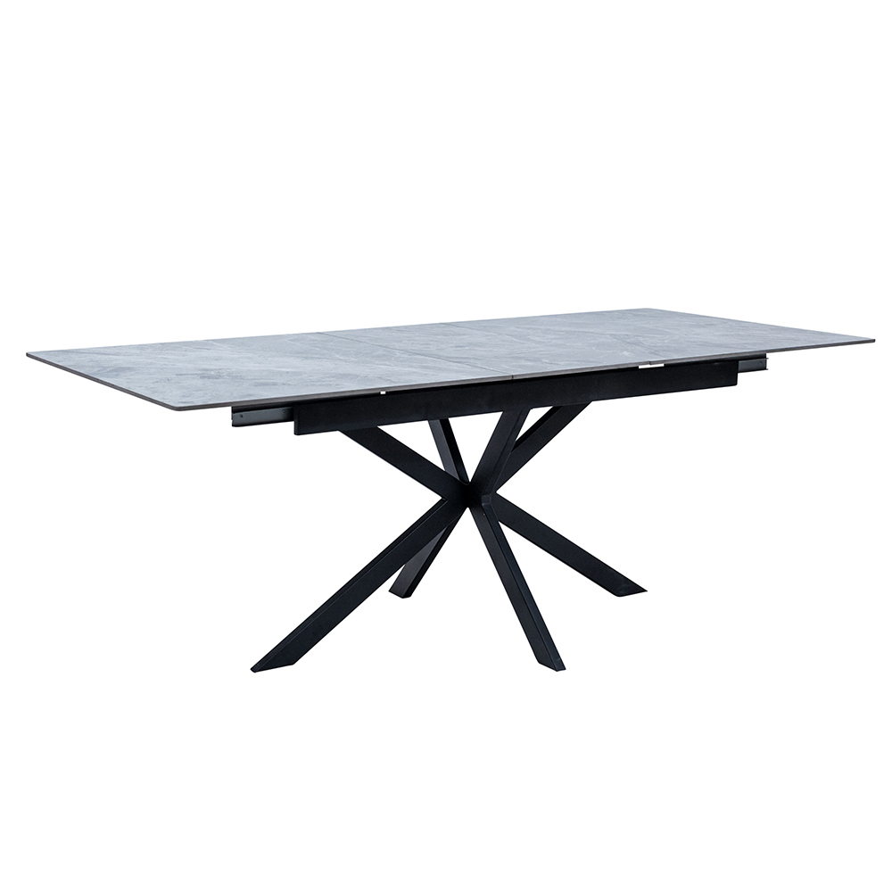 Alessio Italy Grey Marbled Stone Top Extending Dining Table with Black Metal Legs