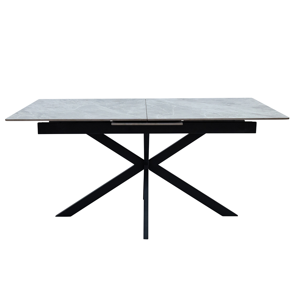 Alessio Italy Grey Marbled Stone Top Extending Dining Table with Black Metal Legs