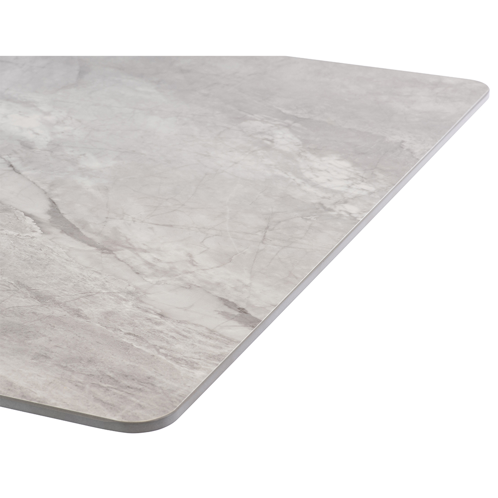 Alessio Italy Grey Marbled Stone Top Extending Dining Table with Black Metal Legs