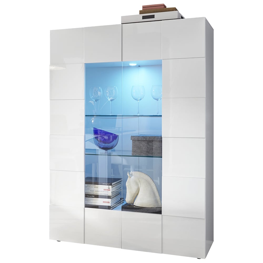 Aleta High Gloss Display Cabinet With 2 Doors In White And LED
