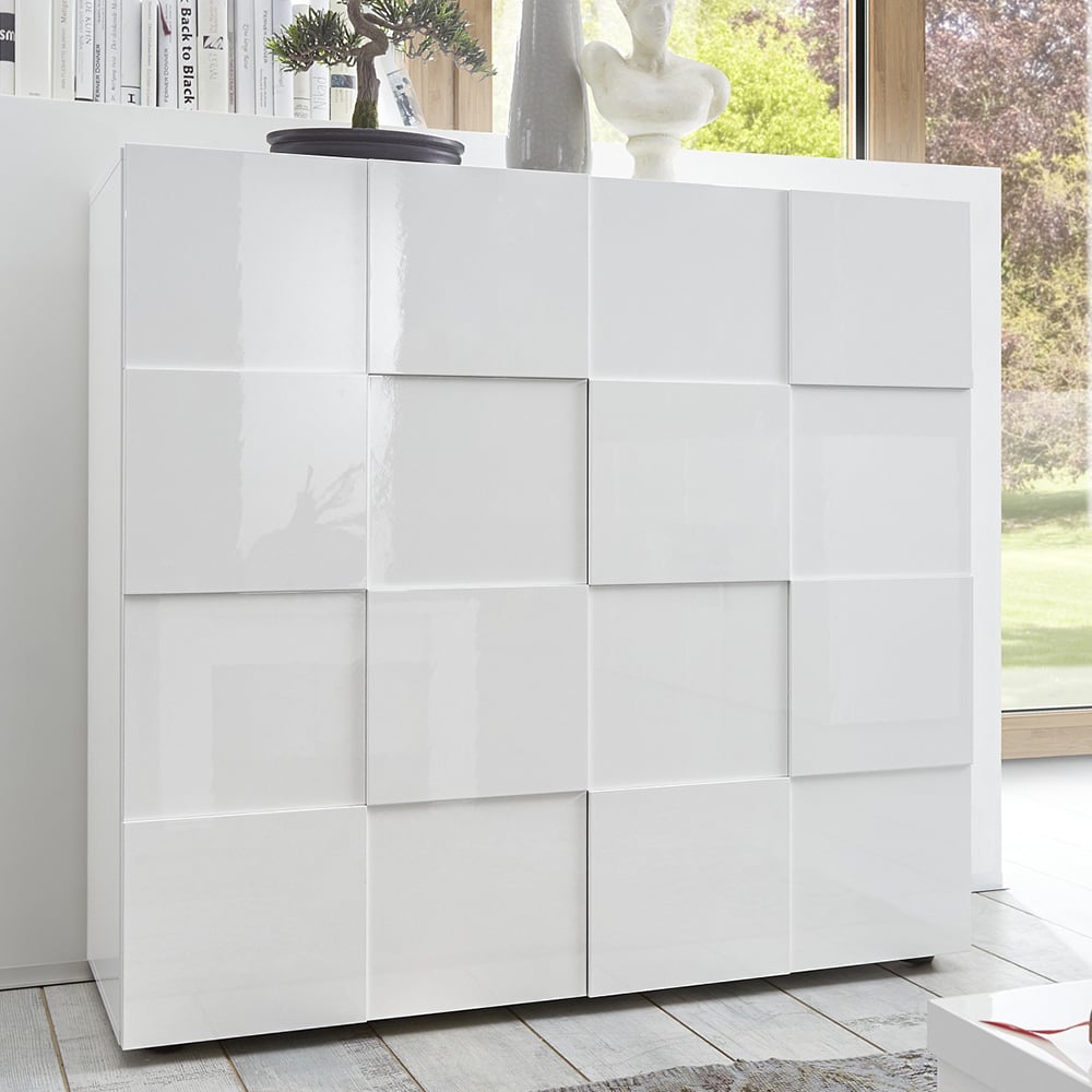 Aleta High Gloss Highboard With 2 Doors In White