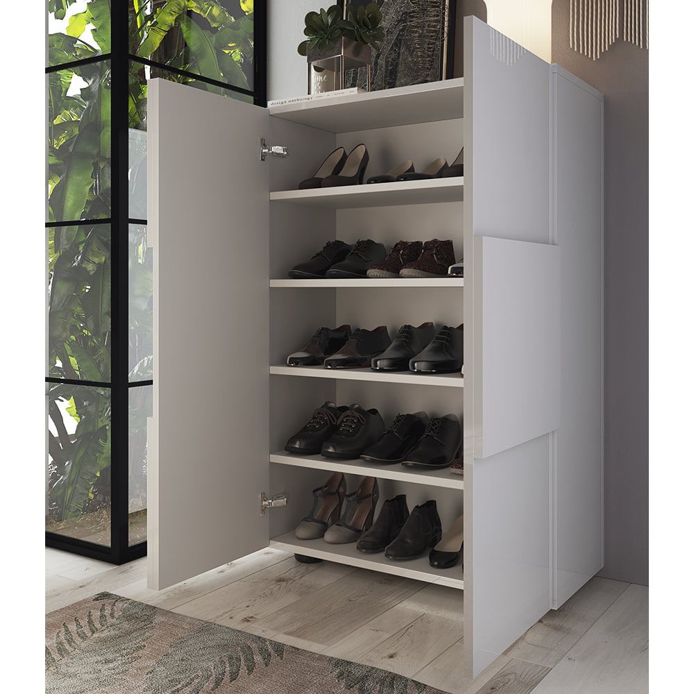 Aleta High Gloss Shoe Storage Cabinet With 2 Doors In White