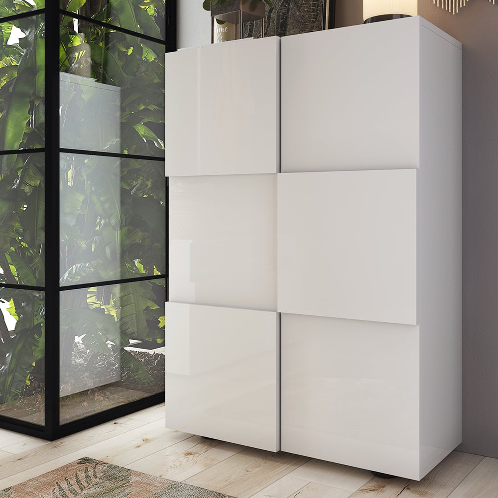 Aleta High Gloss Shoe Storage Cabinet With 2 Doors In White