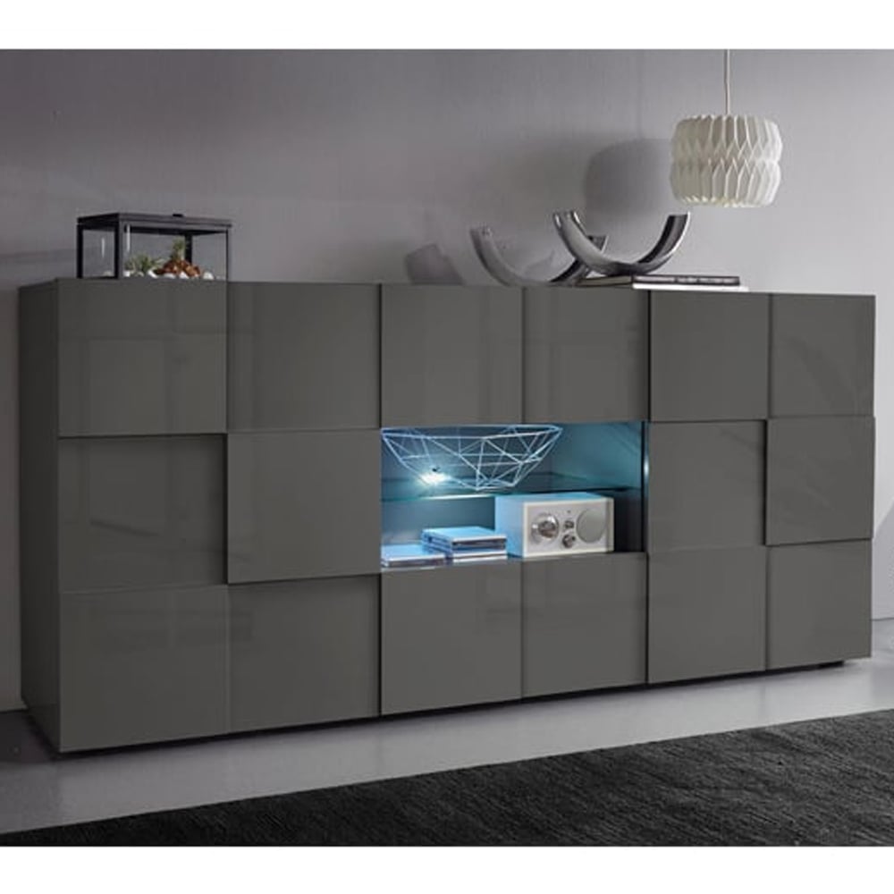 Aleta High Gloss Sideboard With 2 Doors 2 Drawers In Grey And LED