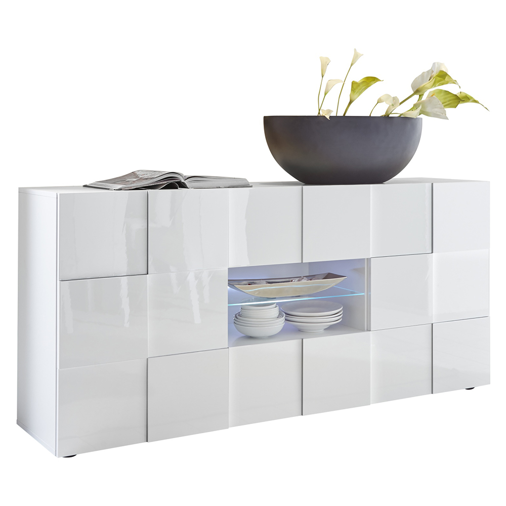 Aleta High Gloss Sideboard With 2 Doors 2 Drawers In White And LED