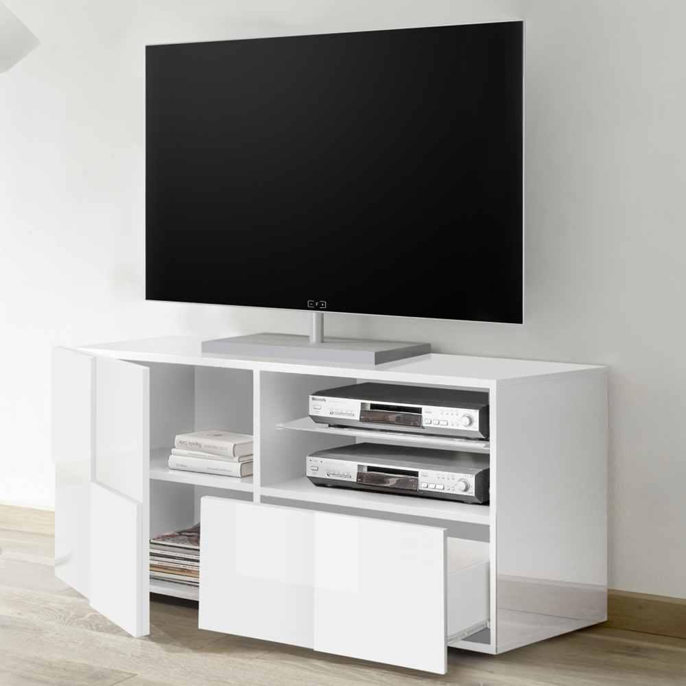 Aleta High Gloss TV Stand With 1 Door 1 Drawer In White