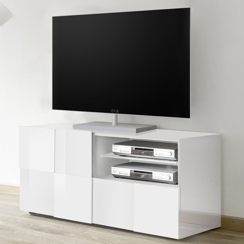 Aleta High Gloss TV Stand With 1 Door 1 Drawer In White