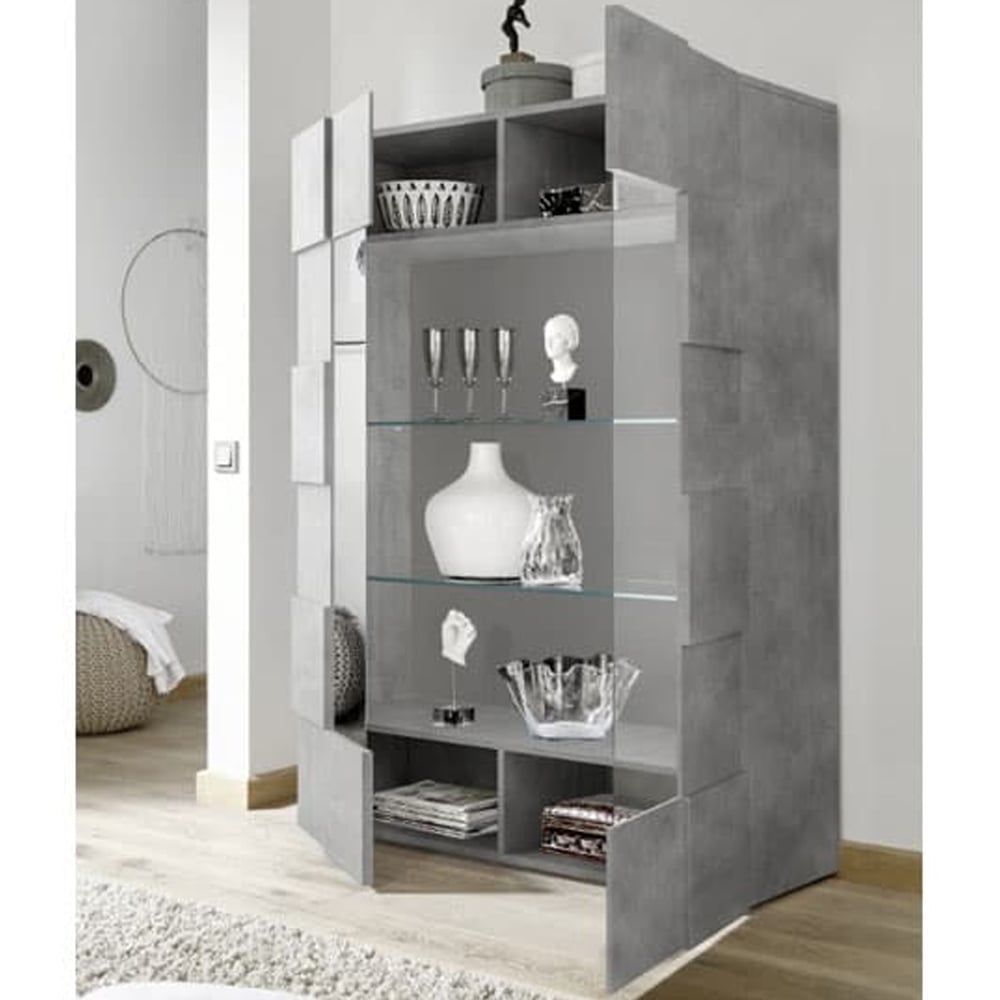 Aleta Wooden Display Cabinet With 2 Doors In Concrete