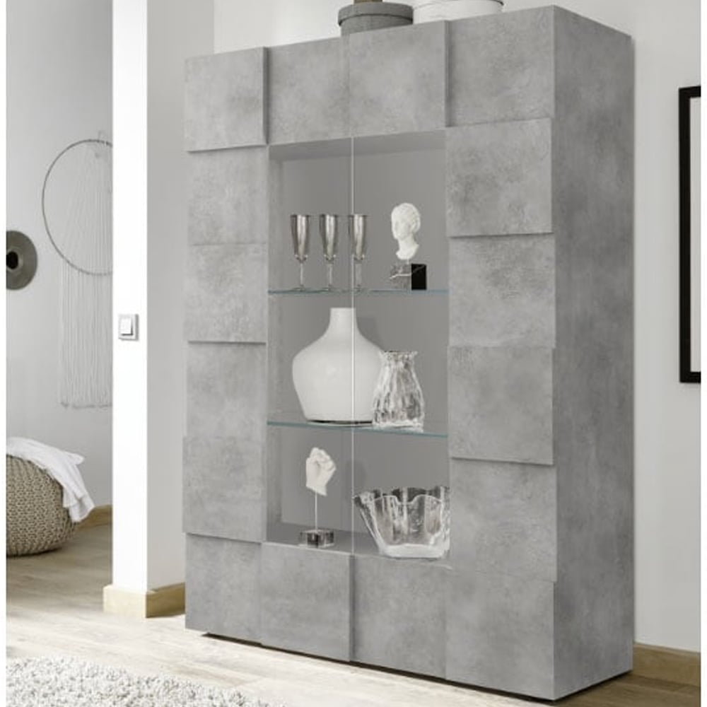Aleta Wooden Display Cabinet With 2 Doors In Concrete