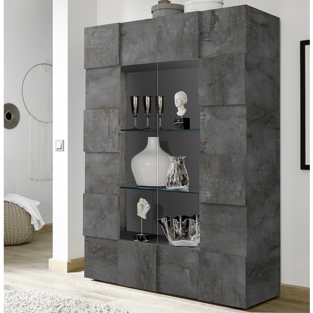 Aleta Wooden Display Cabinet With 2 Doors In Oxide