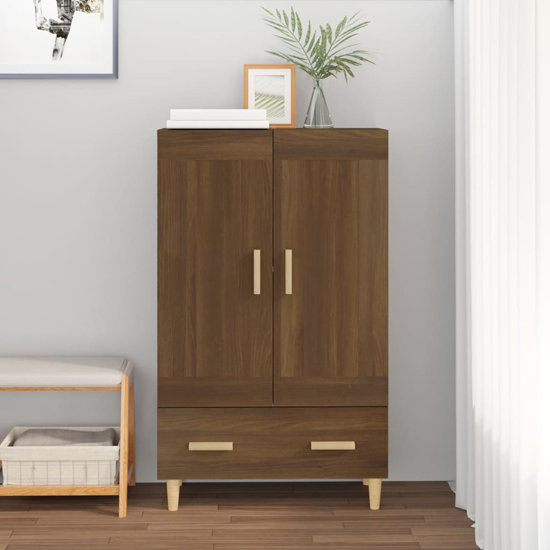 Photo of Aleta wooden highboard with 2 doors 1 drawer in brown oak