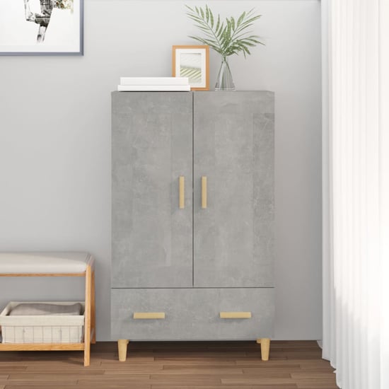 Aleta Wooden Highboard With 2 Doors 1 Drawer In Concrete Effect