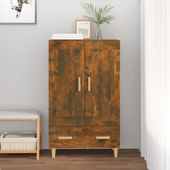 Product photograph of Aleta Wooden Highboard With 2 Doors 1 Drawer In Smoked Oak from Furniture in Fashion