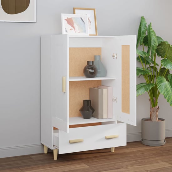 Aleta Wooden Highboard With 2 Doors 1 Drawer In White