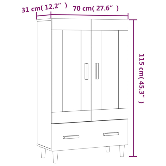 Aleta Wooden Highboard With 2 Doors 1 Drawer In White