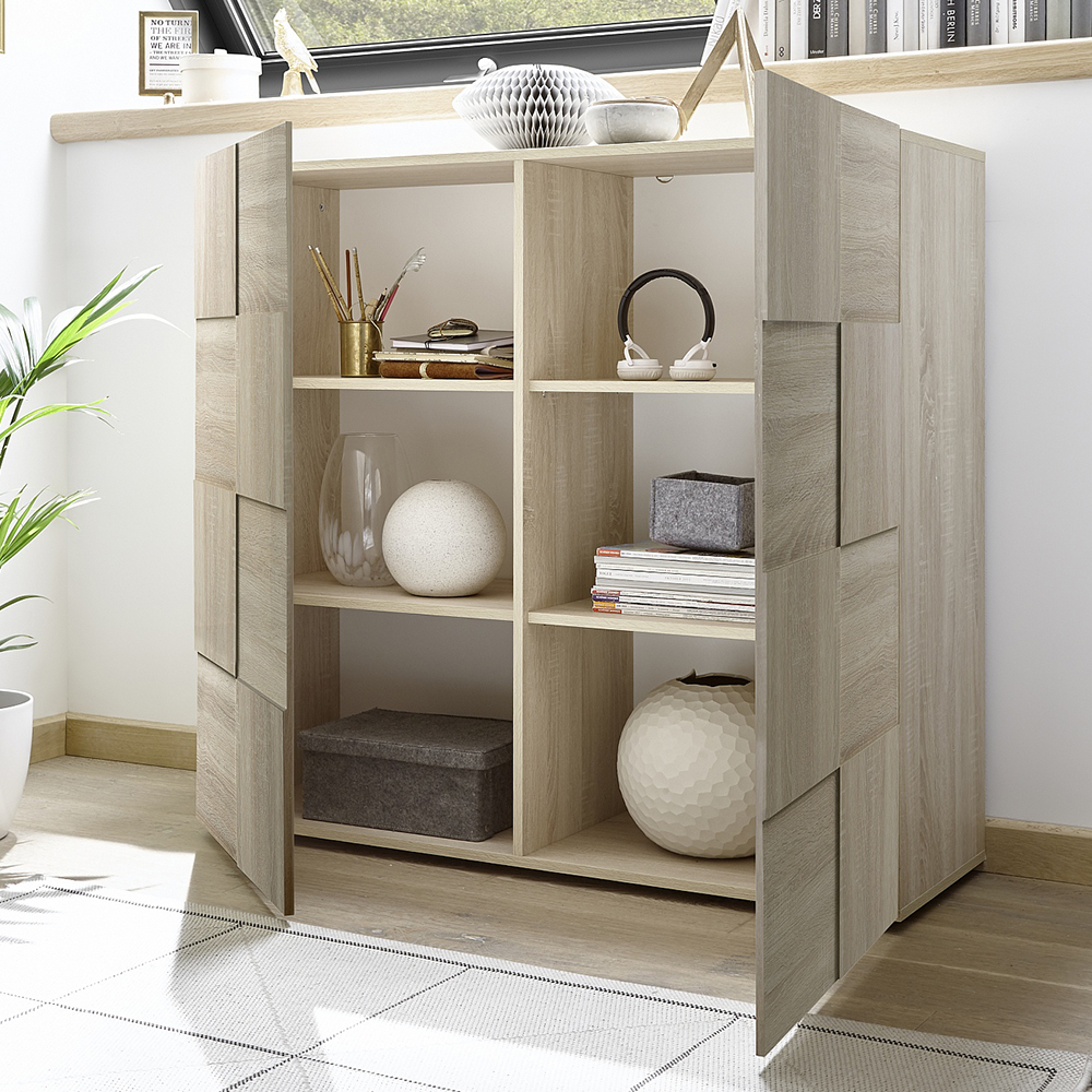 Aleta Wooden Highboard With 2 Doors In Sonoma Oak