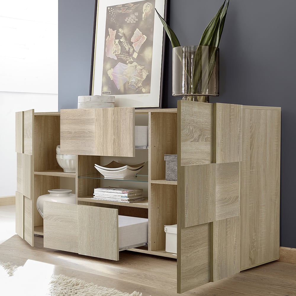 Aleta Wooden Sideboard With 2 Doors 2 Drawers In Sonoma Oak