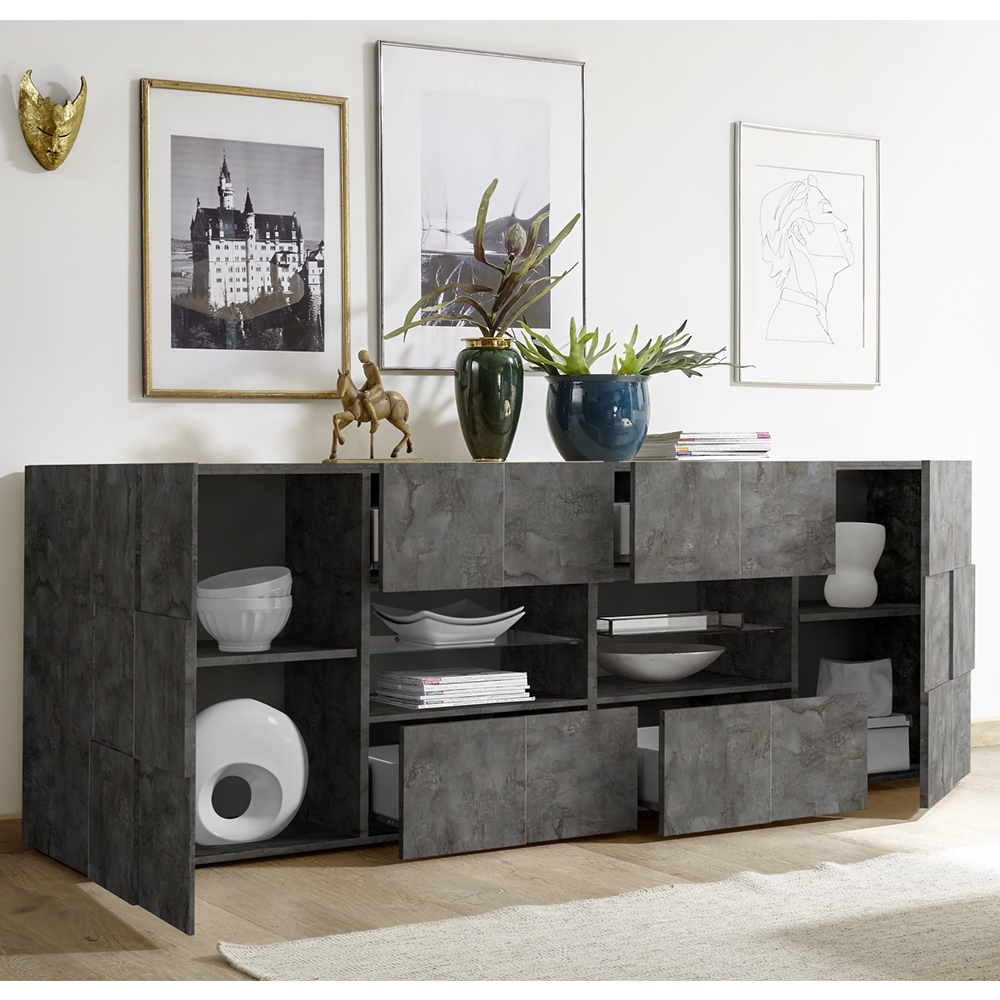 Aleta Wooden Sideboard With 2 Doors 4 Drawers In Oxide