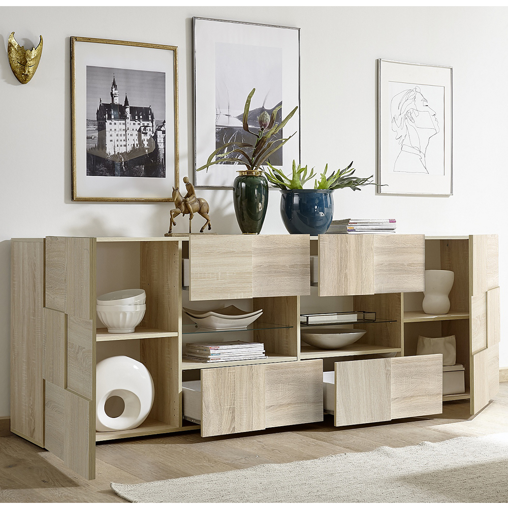 Aleta Wooden Sideboard With 2 Doors 4 Drawers In Sonoma Oak