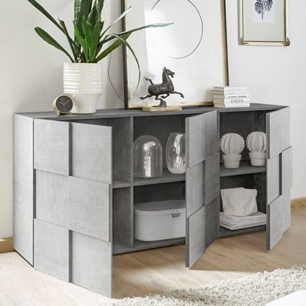 Aleta Wooden Sideboard With 3 Doors In Concrete