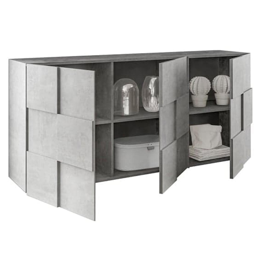 Aleta Wooden Sideboard With 3 Doors In Concrete