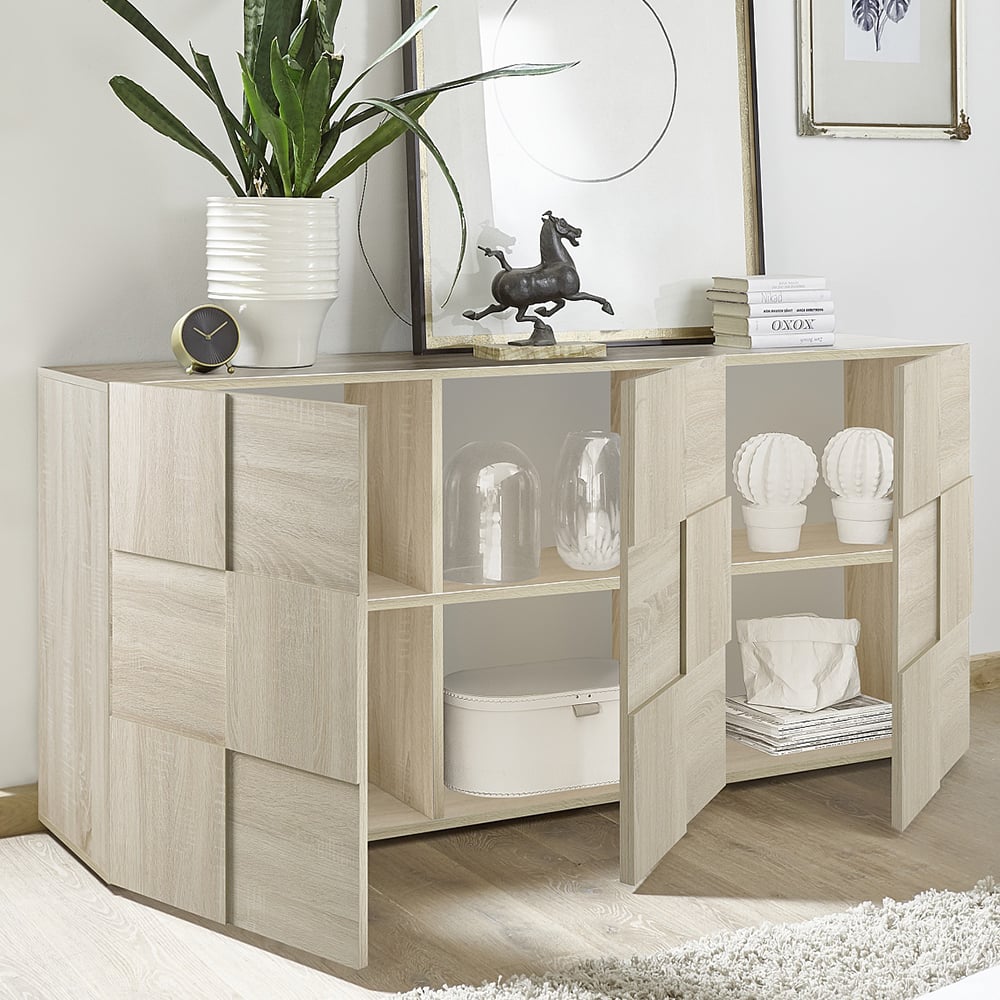 Aleta Wooden Sideboard With 3 Doors In Sonoma Oak
