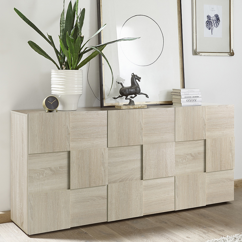 Aleta Wooden Sideboard With 3 Doors In Sonoma Oak