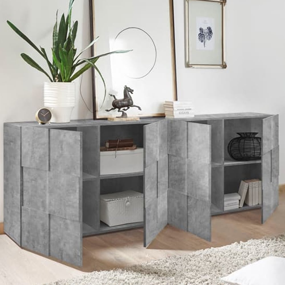 Aleta Wooden Sideboard With 4 Doors In Concrete