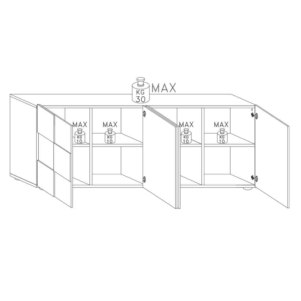 Aleta Wooden Sideboard With 4 Doors In Concrete