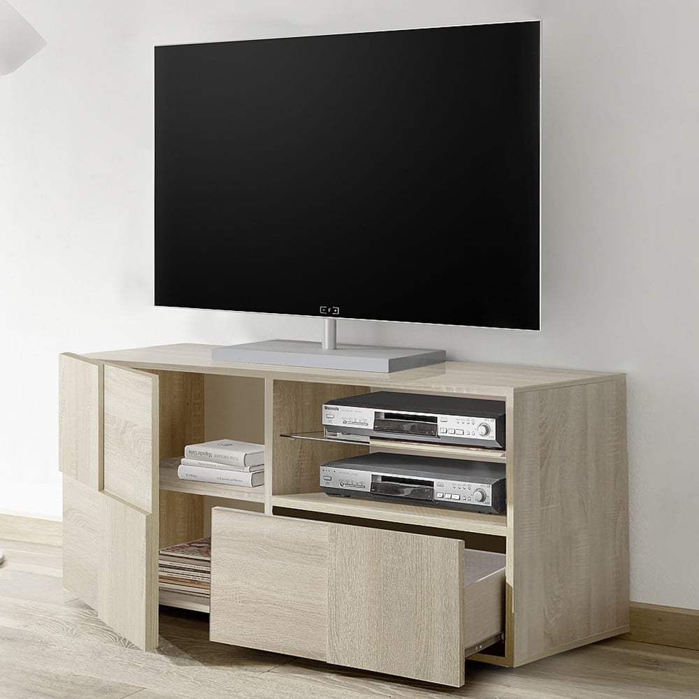 Aleta Wooden TV Stand With 1 Door 1 Drawer In Sonoma Oak