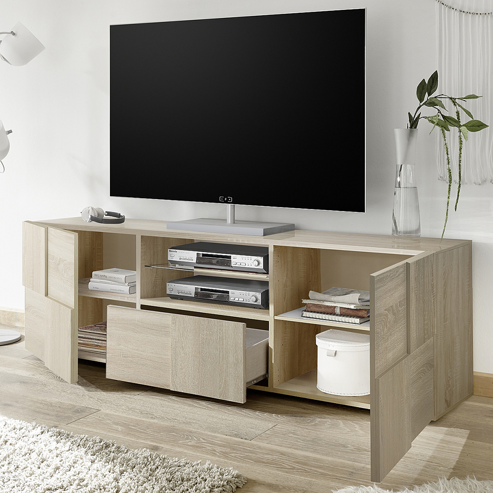 Aleta Wooden TV Stand With 2 Doors 1 Drawer In Sonoma Oak