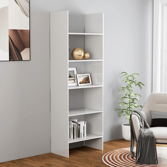 Alev High Gloss Bookcase With 5 Shelves In White