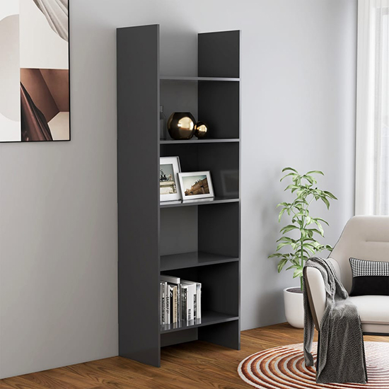 Alev Wooden Bookcase With 5 Shelves In Grey