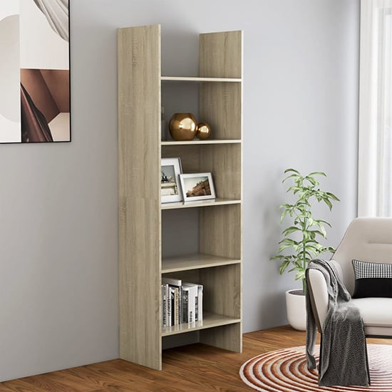 Alev Wooden Bookcase With 5 Shelves In Sonoma Oak