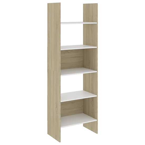 Alev Wooden Bookcase With 5 Shelves In White Sonoma Oak_2