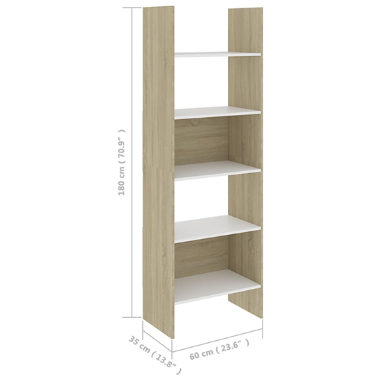 Alev Wooden Bookcase With 5 Shelves In White Sonoma Oak_4