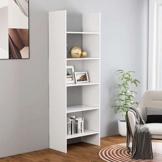 Alev Wooden Bookcase With 5 Shelves In White Furniture in Fashion