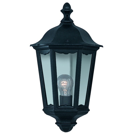 Alex Half Outdoor Wall Light In Black With Clear Glass