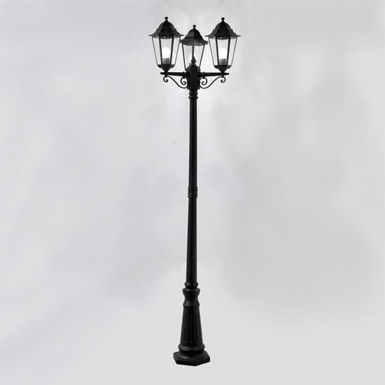 Alex Ip44 Black 3 Light Outdoor Post Lamp With Clear Glass