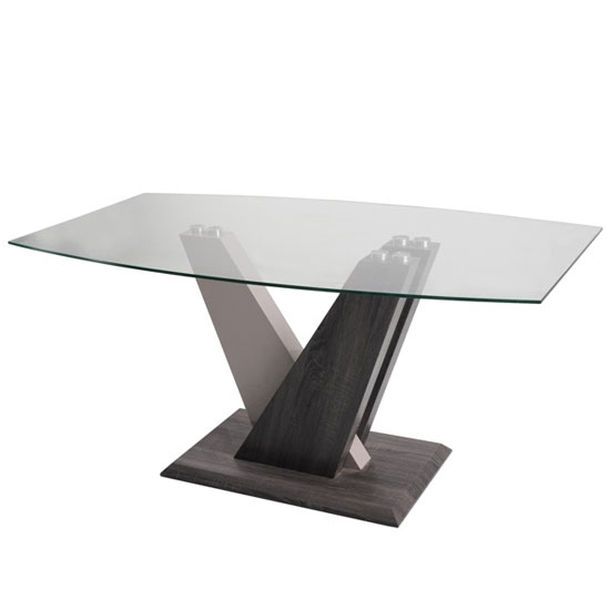 Read more about Alexa glass dining table in dark grey and champagne high gloss