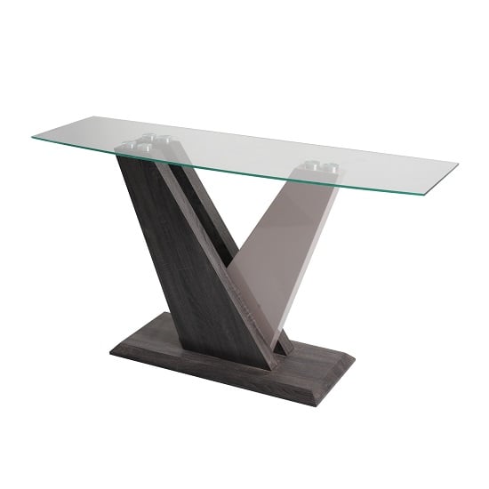 Product photograph of Alexa Glass Console Table In Dark Grey And Champagne High Gloss from Furniture in Fashion